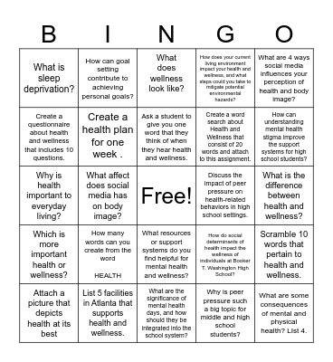 Health and Wellness Bingo Card