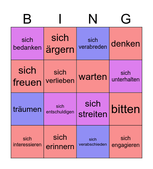 Verben mit Präpositionen 1 Bingo Card