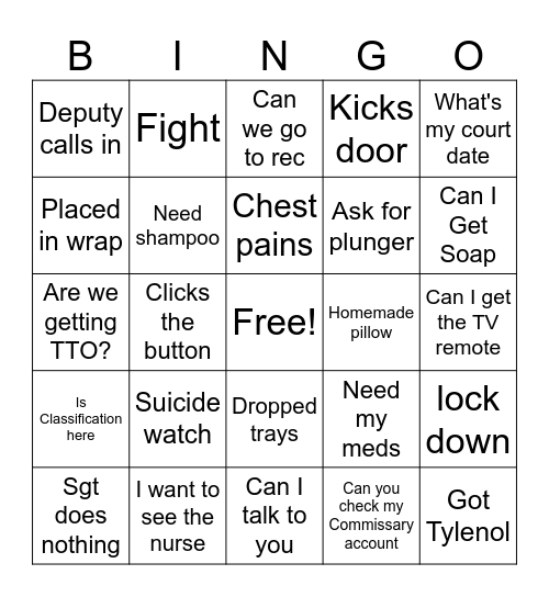 JAIL Bingo Card