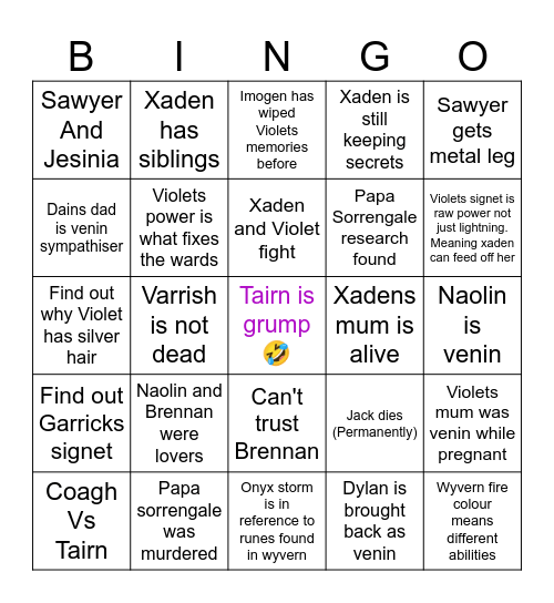 Onyx storm Bingo Card