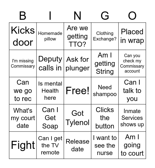 JAIL Bingo Card