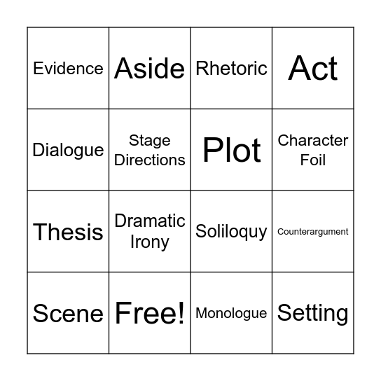 Unit 4 Vocab Bingo Card