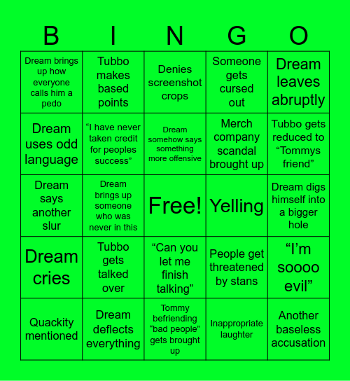 Dream Bingo Card