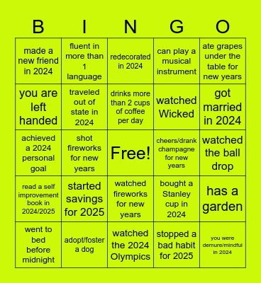 New Year 2025 Team Najera Bingo Card