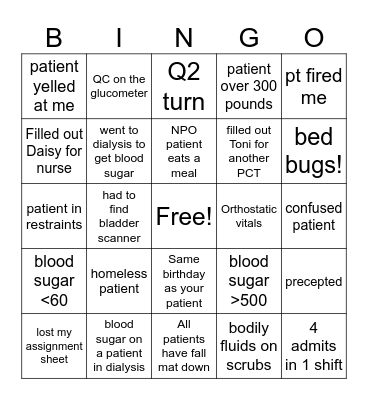 PCU PCT BINGO Card