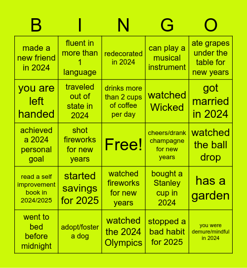 New Year 2025 Team Najera Bingo Card