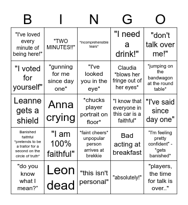 Traitors UK S3 Bingo Card