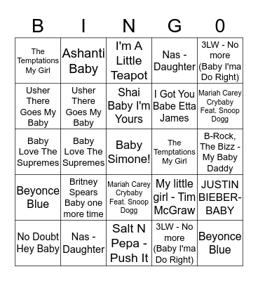 Shan's Baby Shower Bingo Card