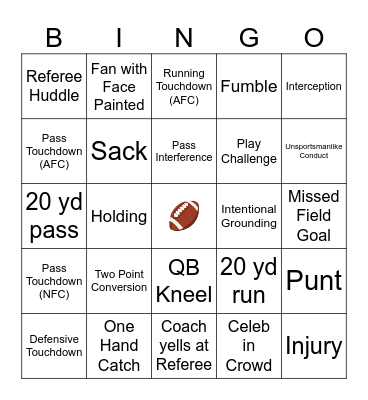 SUPER BOWL Bingo Card