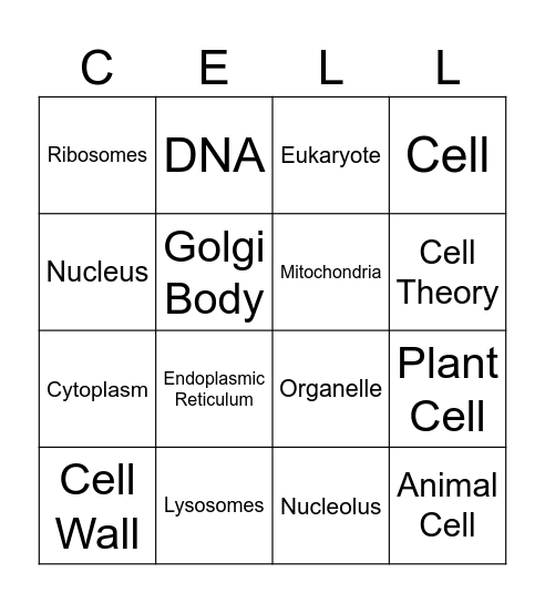 Cell Structure & Function BINGO Card