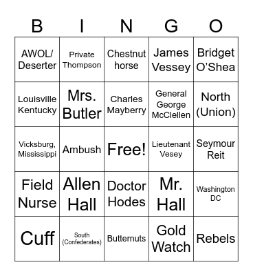 Behind Rebel Lines Bingo Card