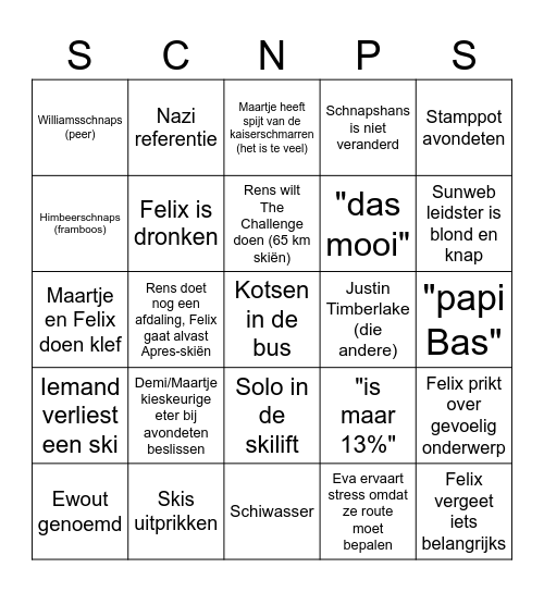 pieter Bingo Card