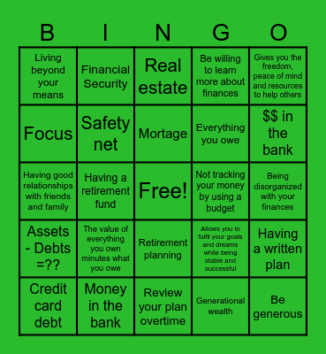 Building Your Wealth Bingo Card
