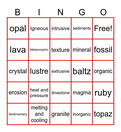 ROCKS Bingo Card