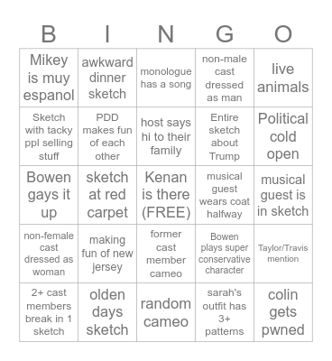 SNL 2024 Bingo Card