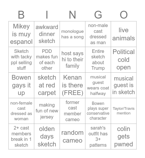 SNL 2024 Bingo Card
