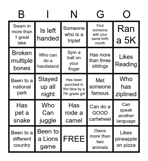 Classroom Bingo Card
