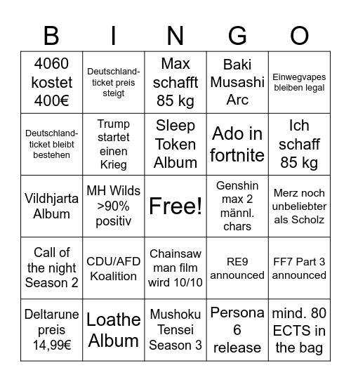 2025 Bingo Card