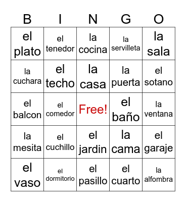 La casa- cuartos y la mesa Bingo Card