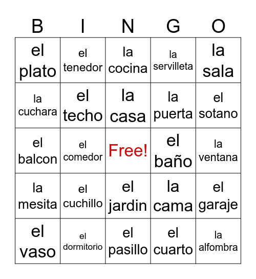 La casa- cuartos y la mesa Bingo Card