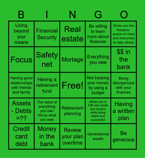 Building Your Wealth Bingo Card
