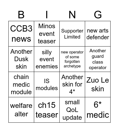 2025 CNY stream copium list Bingo Card