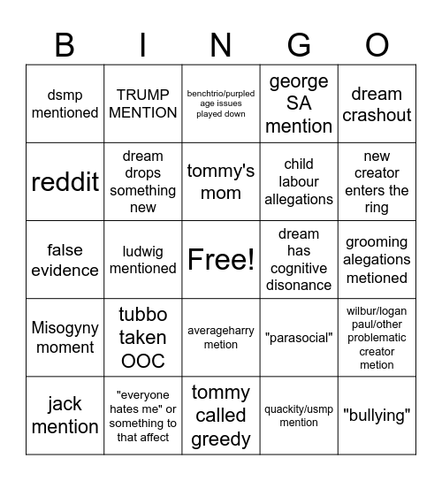 JAN 15th TUBBO STREAM BINGO Card