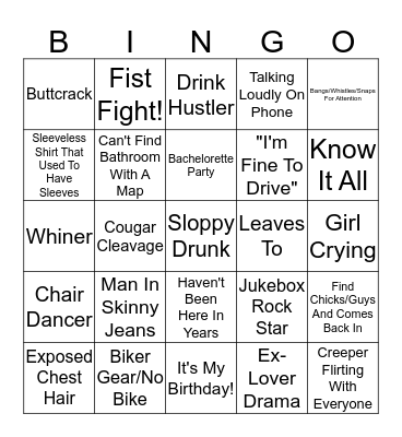 Bartender Bingo Card