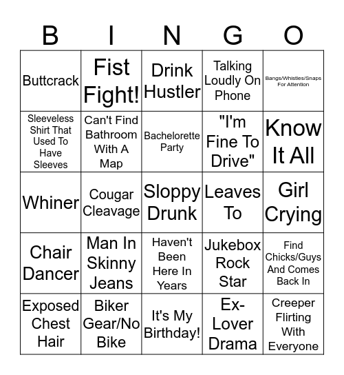 Bartender Bingo Card