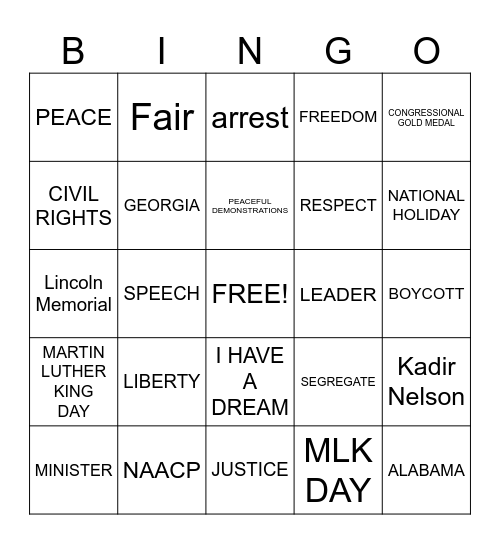 MARTIN LUTHER KING Bingo Card