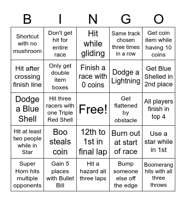 Mario Kart 8 Bingo Card