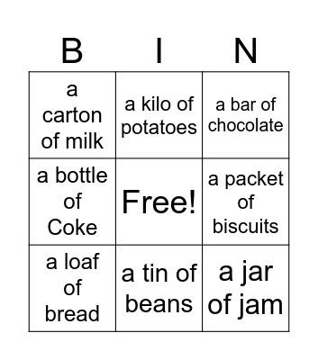 Containers Bingo Card