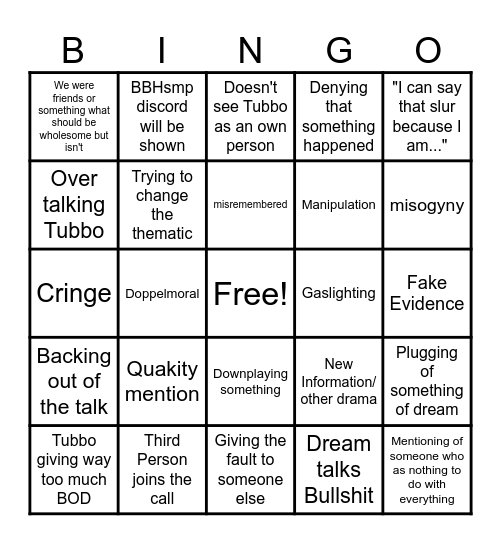 Dream Drama Bingo Card