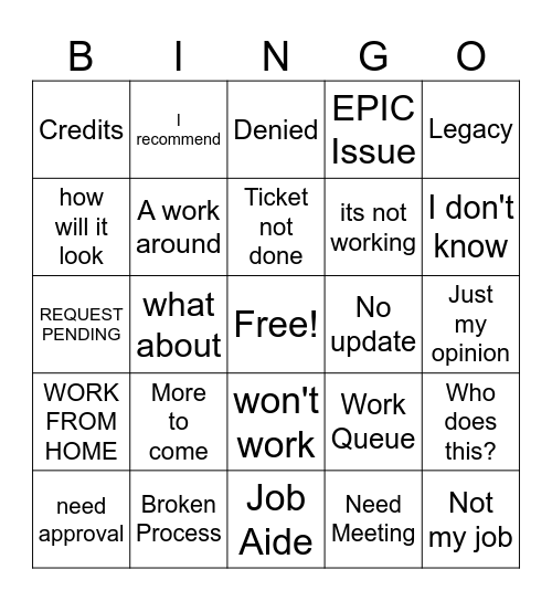 B.S. Bingo Card