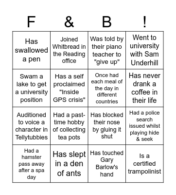 F&B FUN FACT BINGO! Bingo Card
