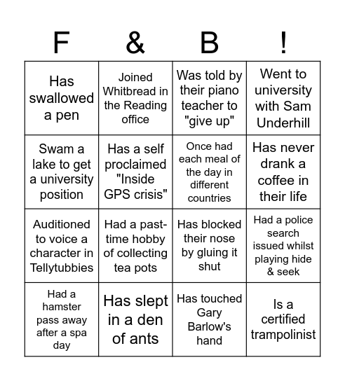 F&B FUN FACT BINGO! Bingo Card