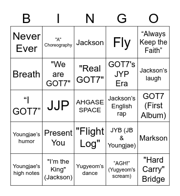 GOT7 1+1 Bingo Card