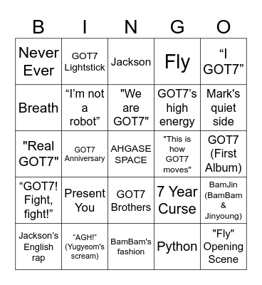 GOT7 1+1 Bingo Card