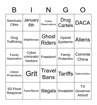 Kristi Noem's Senate Confirmation Bingo Card