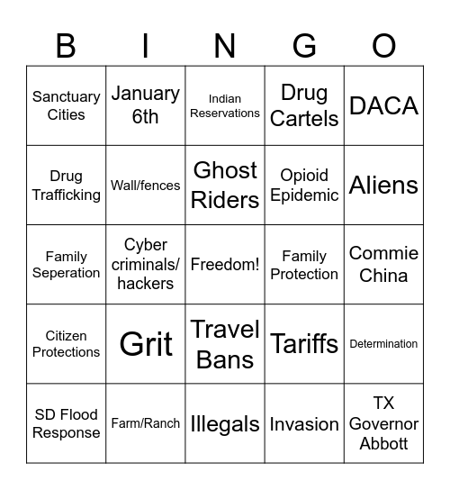 Kristi Noem's Senate Confirmation Bingo Card