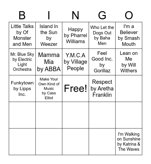 Musical Bingo Card