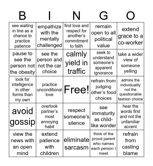 Choose to be Loving Bingo Card