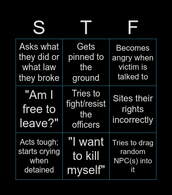 Police Cam-Footage Bingo Card