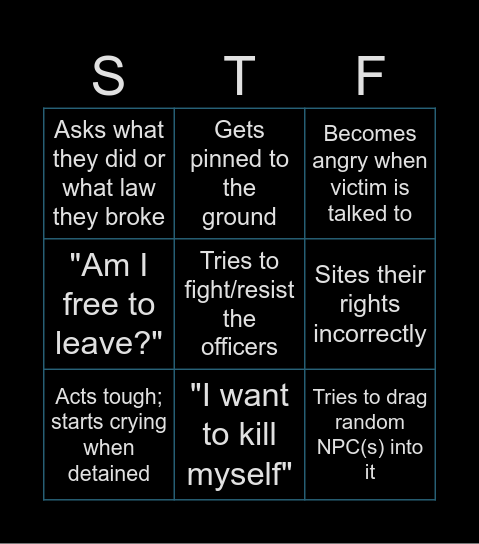 Police Cam-Footage Bingo Card