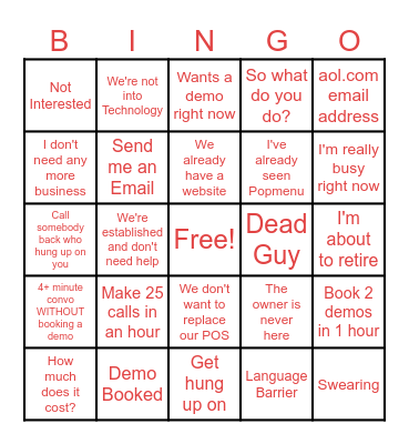Sales Bingo Card