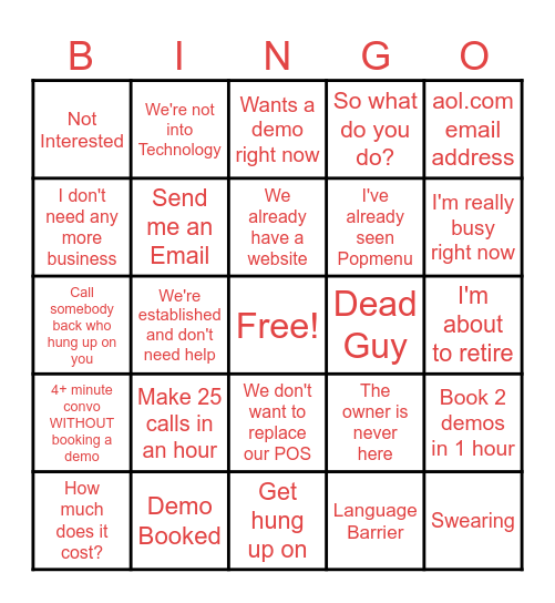 Sales Bingo Card