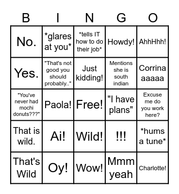 The Seena Game Bingo Card