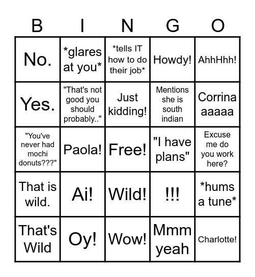 The Seena Game Bingo Card