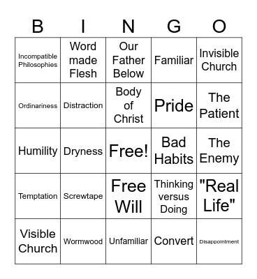 Screwtape Letters Ch.1+2 Bingo Card