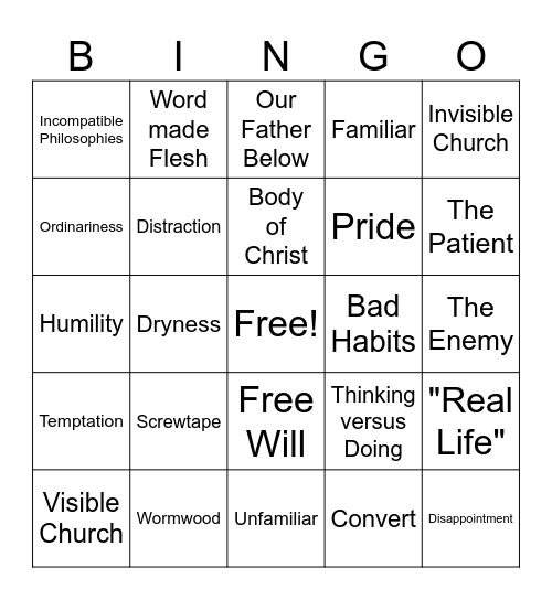 Screwtape Letters Ch.1+2 Bingo Card